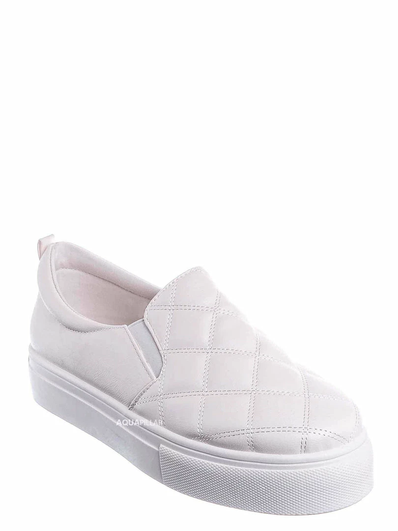 Bamboo New Story02 Flatform Quilted Sneaker -Women Matelassé Slip On Sporty Platform Loafer