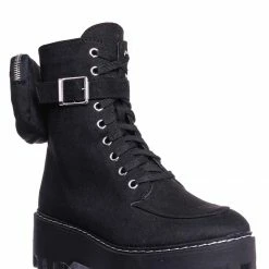 Bamboo New Staging09 Utilitarian Combat Biker Boots W Add On Purse Pocket Pouch