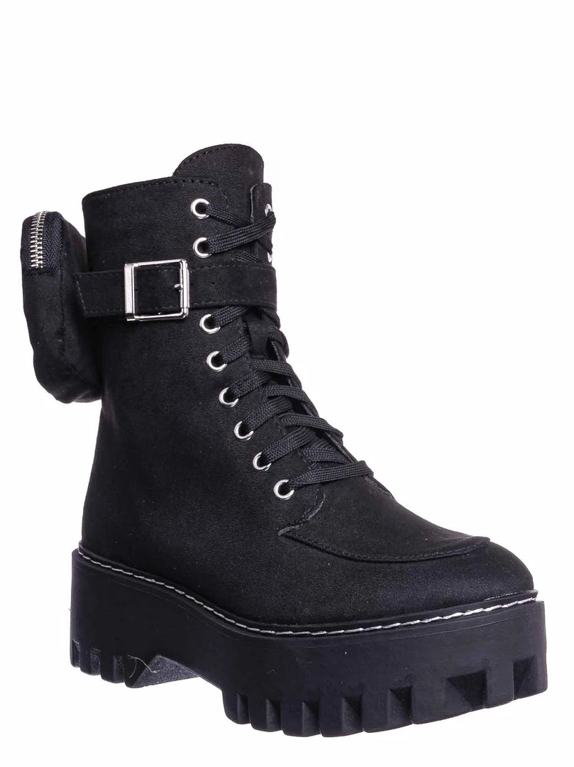 Bamboo New Staging09 Utilitarian Combat Biker Boots W Add On Purse Pocket Pouch