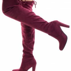 Forever Link Dasiah1 Over The Knee Block Heel Boots - Top Lace Tie Slouchy Thigh High Shoes New