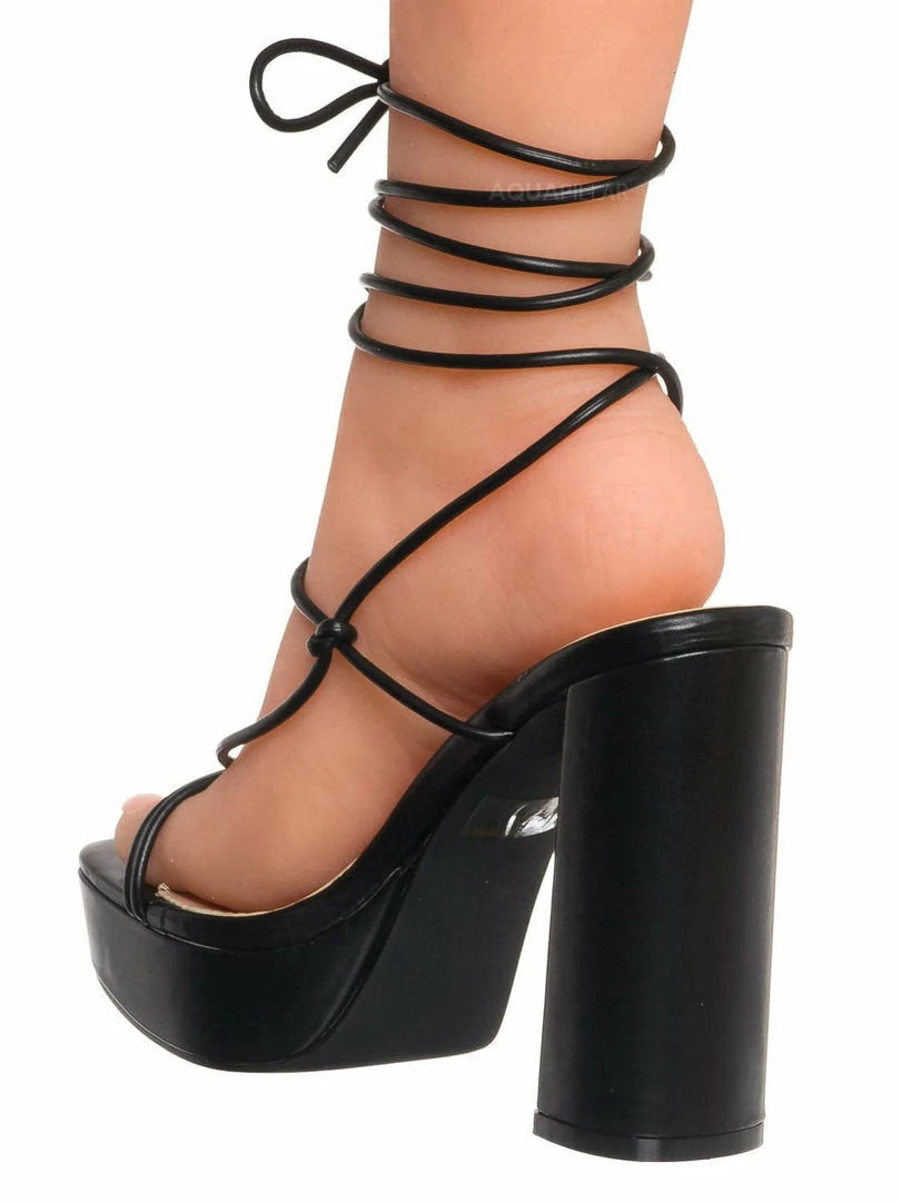 Wild Diva Dash01 Block Heel Leg Wrap Around Sandal, Women Dress Shoes