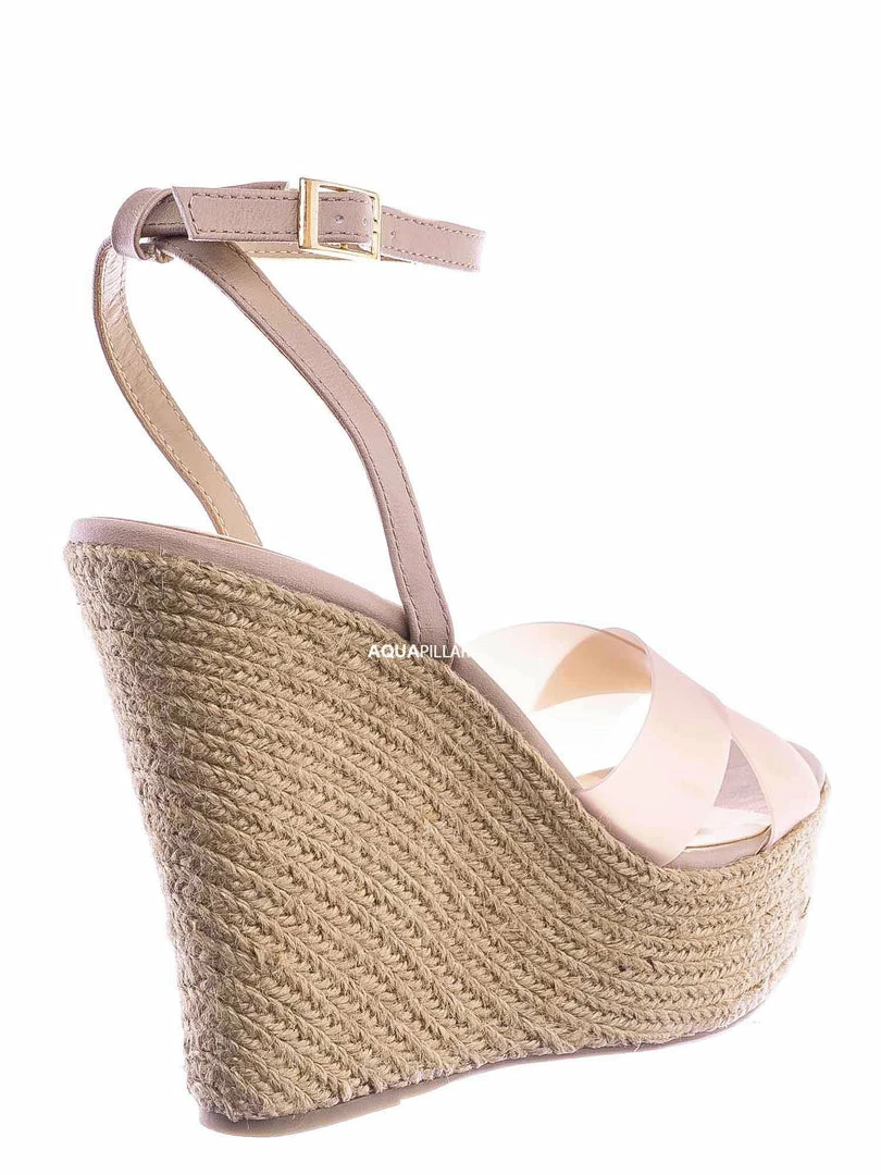 Bamboo New Chosen16 Clear Espadrille Platform Wedge Sandal - Women Lucite Clear Heels