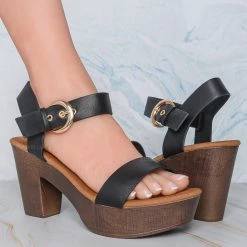 Top Moda New Melissa1 Clog Block Heel Platform Sandal-Lightweight Wooden Comfort Sandal
