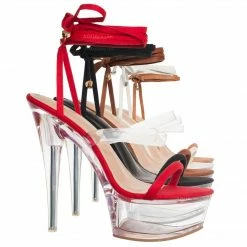 Liliana New Mafia1 Lucite Glass Heel Leg Wrap Sandal , Women Party Dance Shoes