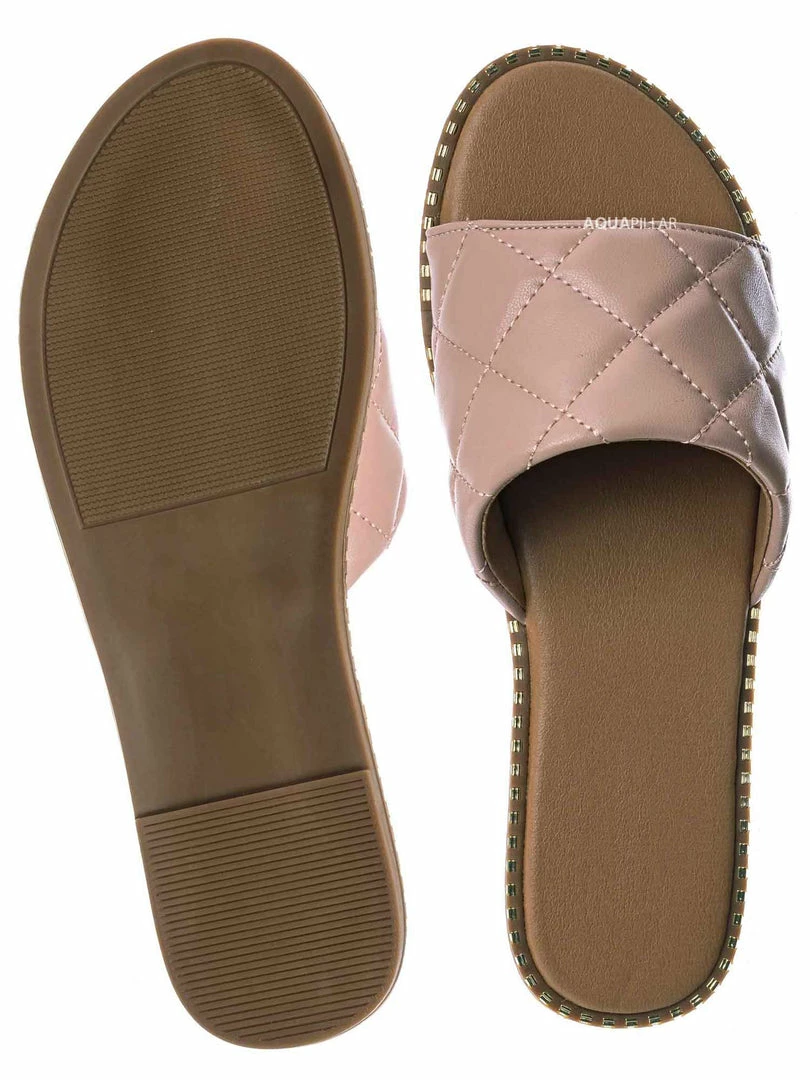 Top Moda New Mick1 Matelassé Quilted Sliders W Metal Stud Welt - Stitch Punk Rock Slipper