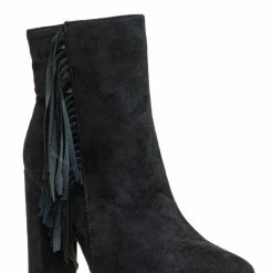 Breckelle's Lisa12 20s Retro Fringe Ankle Bootie - Flappy Tassel Block High Heel Dress Boots