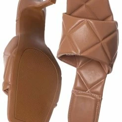 Bamboo New Zeal07 Puffy Quilted Slide-In Mule, Women High Heel Sandal