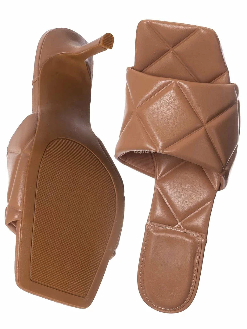 Bamboo New Zeal07 Puffy Quilted Slide-In Mule, Women High Heel Sandal