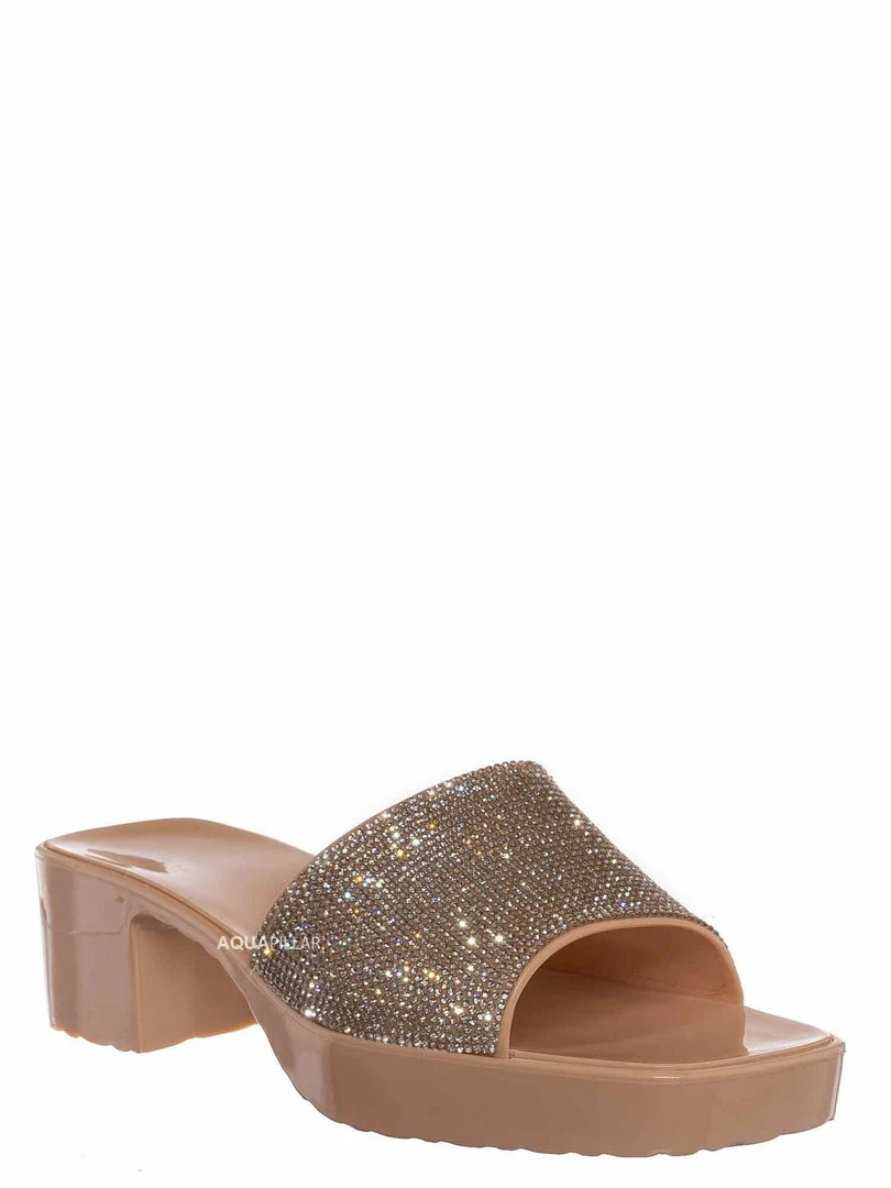 Forever Link List16 Womens Rhinestone Crystal Jelly Block Heel Mule Slide New