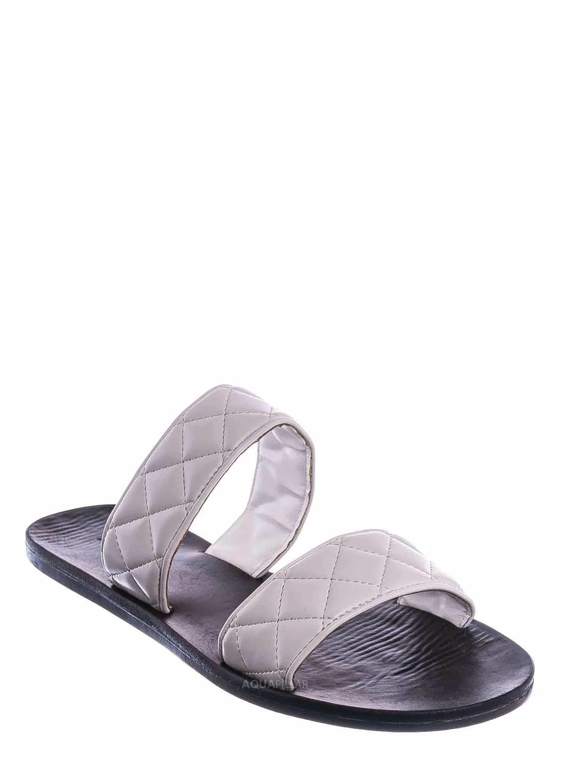 Bamboo Moonbeam65 Quilted Double Strap Slides - Summer Slip On Flat Slipper Sandal