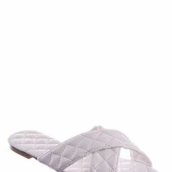 La Shailah New Baily2 Puffy Quilted Flat Slipper Sandal - Cross Strap Open Toe Slide In Shoes