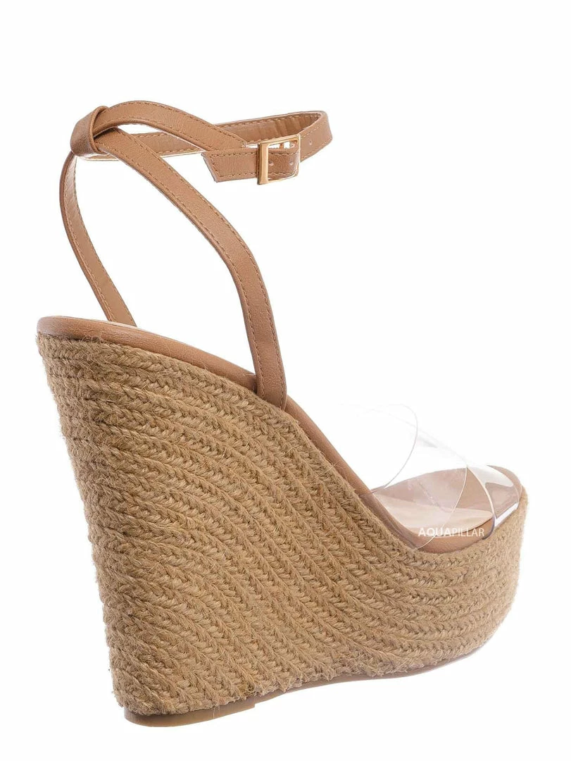 Bamboo New Chosen16 Clear Espadrille Platform Wedge Sandal - Women Lucite Clear Heels