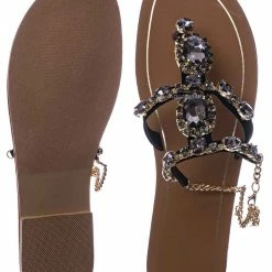 Bamboo Jewel44 Boho Rhinestone Crystal Thong Sandal - Women Bling Chain Link Gladiators