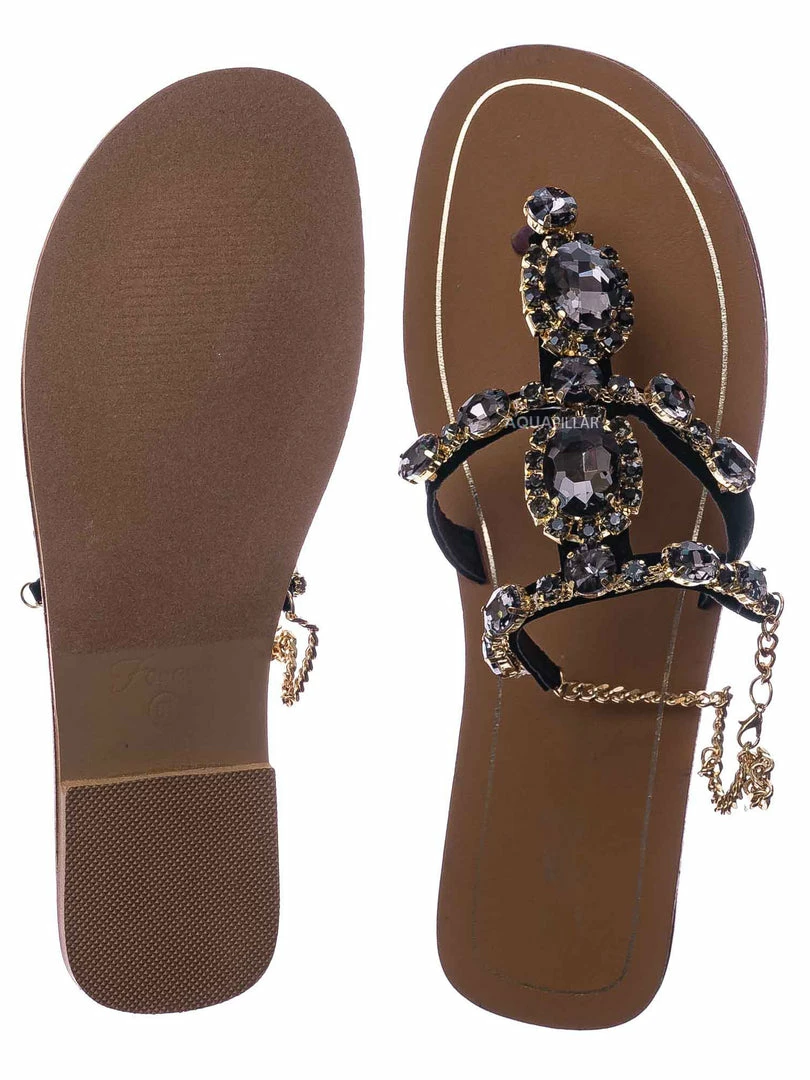 Bamboo Jewel44 Boho Rhinestone Crystal Thong Sandal - Women Bling Chain Link Gladiators