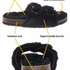 Bamboo New Defeat63 Faux Fur Molded Footbed Slipper - Furry Slide In Cork Slide Sandal