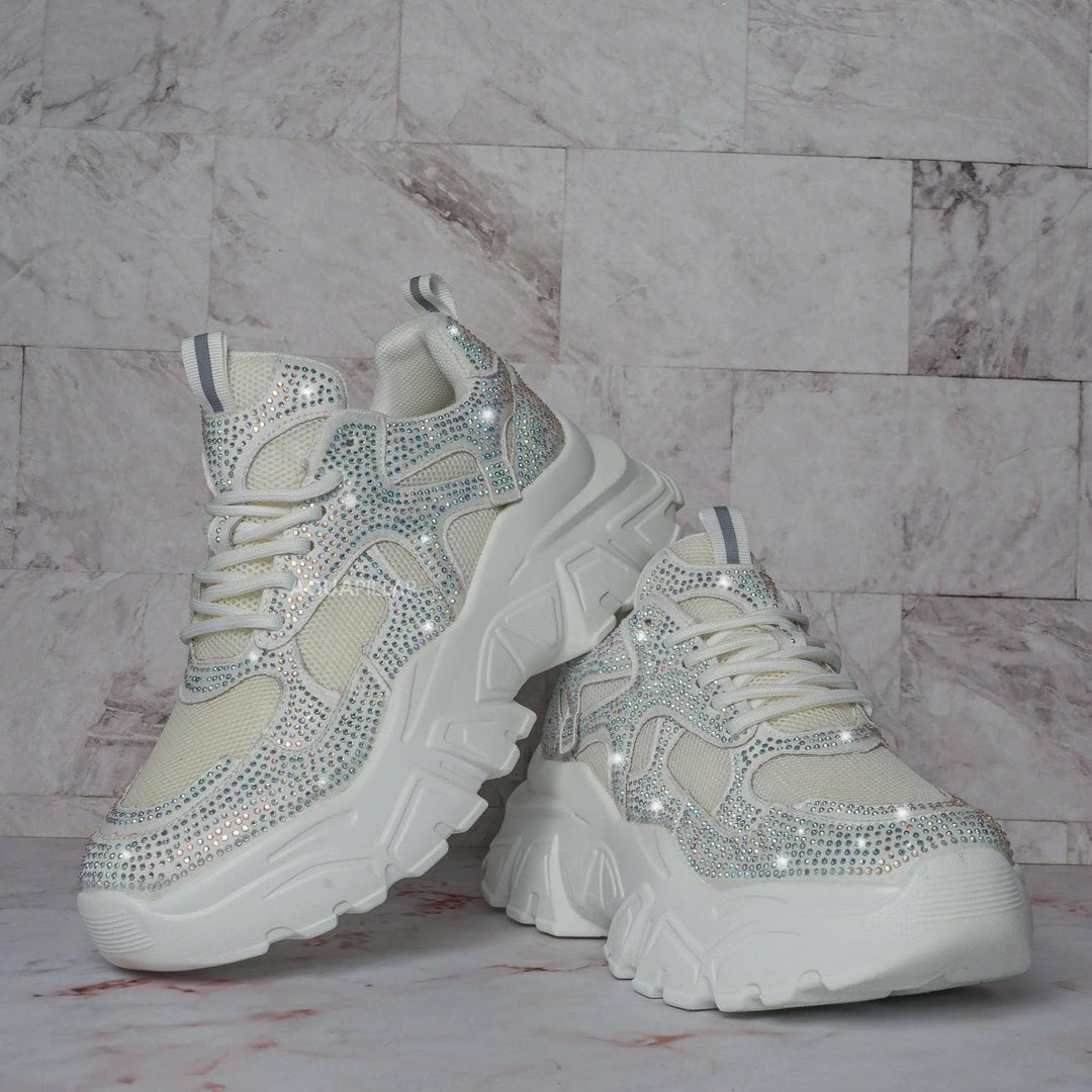 Liliana New Biaa1 Chunky Rhinestone Daddy Sneaker, Platform Festival Shoes