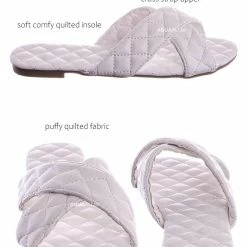 La Shailah New Baily2 Puffy Quilted Flat Slipper Sandal - Cross Strap Open Toe Slide In Shoes