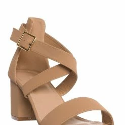 Top Moda Delia6 Block Heel Cross Strap Sandal, Women Strappy Dress Shoes
