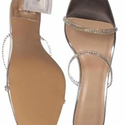 Anne Michelle Pleasure06 Rhinestone Thin Strap Mule, Women Slide Sandals