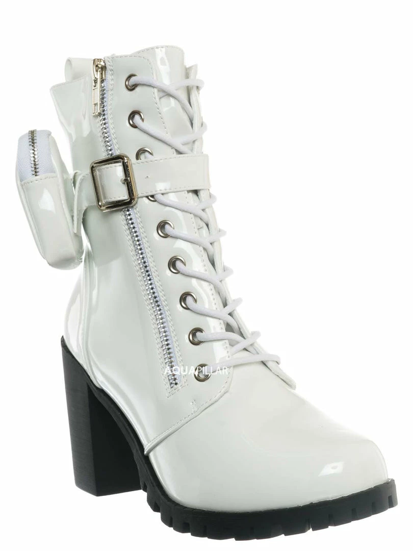 Forever Link Access39 Combat Bootie W Pouch - Women High Heel Ankle Boots New