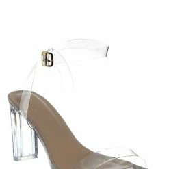 Top Moda Selma36 Clear Perspex Block Heel Sandal, Women's Vinyl Shoes New