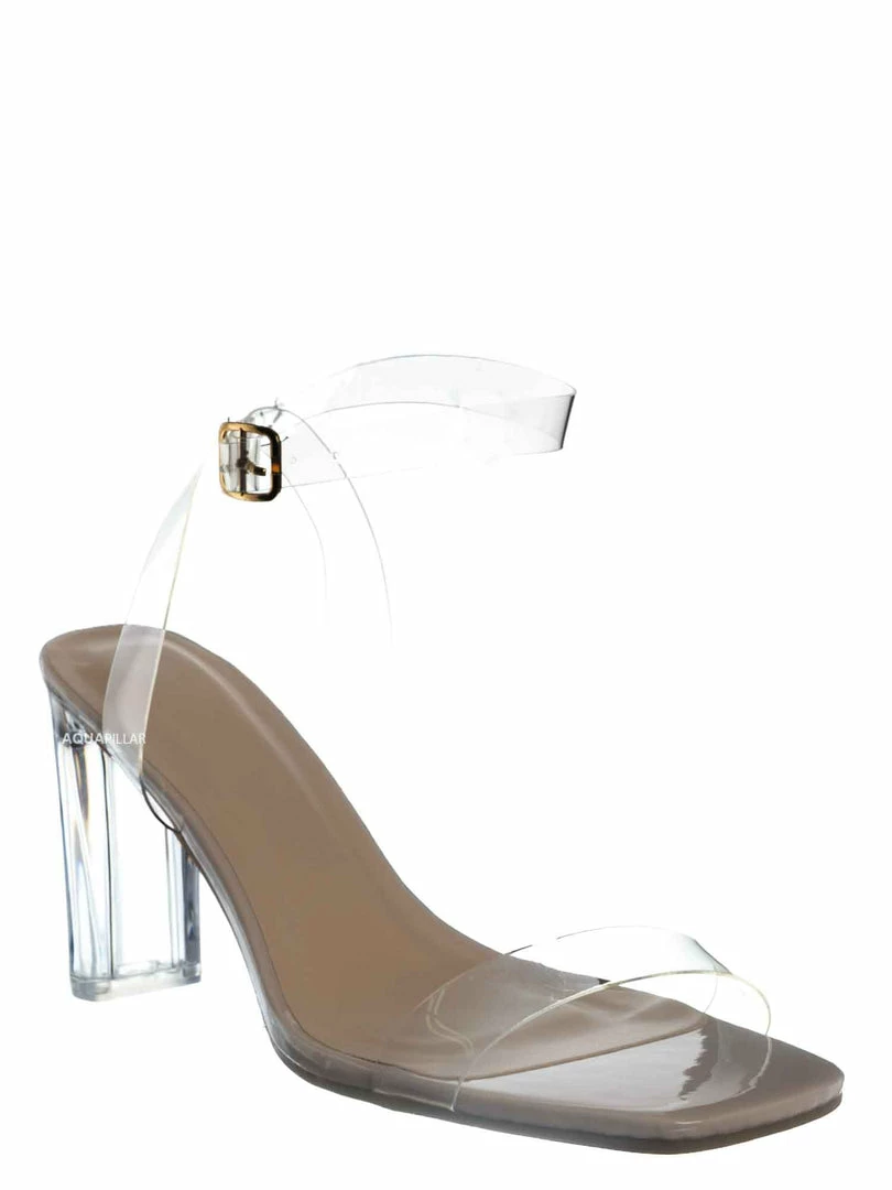 Top Moda Selma36 Clear Perspex Block Heel Sandal, Women's Vinyl Shoes New