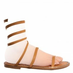 Glaze New Honey88 Gladiator Rhinestone Coil Leg Wrap Flat Sandal