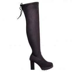 Forever Link MatchL8 Soft Thigh High Block Heel Dress Boots - Womens Over Knee Rear Tie Shoes