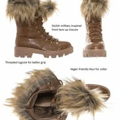 Bamboo Force11 Faux Fur Combat Boots - Fluffy Military Vegan Furry Shoes New