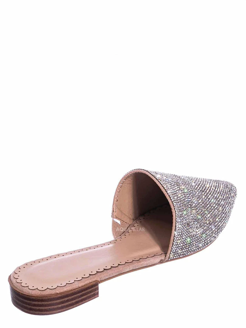Wild Rose Elina1 Rhinestone Crystal Embellished Flat Mule - Womens Fancy Shiny Pointy Shoe