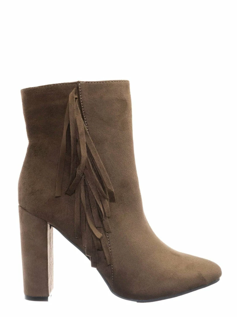 Breckelle's Lisa12 20s Retro Fringe Ankle Bootie - Flappy Tassel Block High Heel Dress Boots