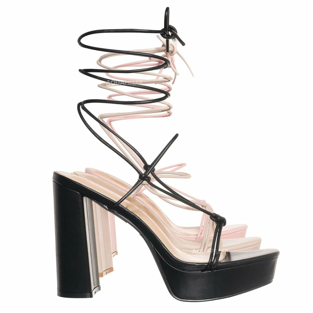 Wild Diva Dash01 Block Heel Leg Wrap Around Sandal, Women Dress Shoes