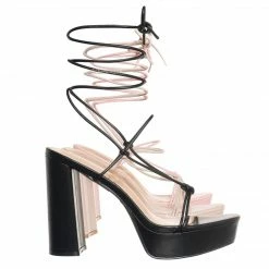 Wild Diva Dash01 Block Heel Leg Wrap Around Sandal, Women Dress Shoes