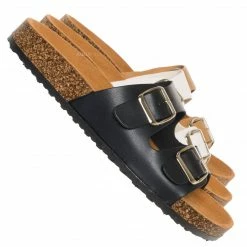 Wild Diva Michiko01 Unisex Double Buckle Slide , Lightweight Cork Footbed Sandal