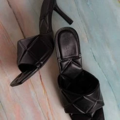 Bamboo New Zeal07 Puffy Quilted Slide-In Mule, Women High Heel Sandal