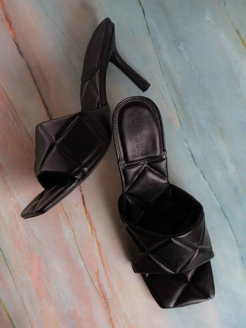 Bamboo New Zeal07 Puffy Quilted Slide-In Mule, Women High Heel Sandal