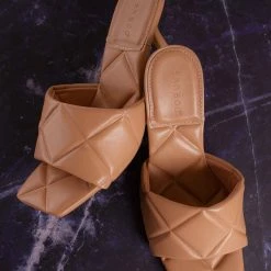 Bamboo New Zeal07 Puffy Quilted Slide-In Mule, Women High Heel Sandal