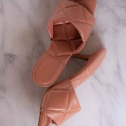 Bamboo New Zeal07 Puffy Quilted Slide-In Mule, Women High Heel Sandal