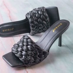 Bamboo Zeal08 High Heel Puffy Woven Mule - Women Stiletto Pillow Weave Sandal