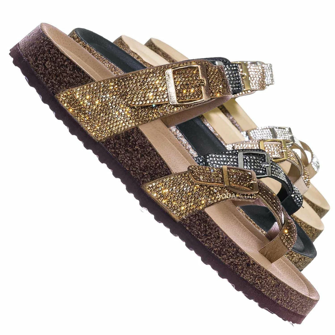Bamboo Berk03 Rhinestone Molded Footbed Sandal - Women Crystal Slide In Contour Insole New