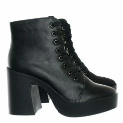 Bamboo New Instant05 Chunky Block Heel Lace Up Boots - Women Combat Bootie