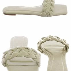 Bamboo Block19 Woven Braided Band Slipper - Womens Open Squared Toe Slip On Flat Sandal
