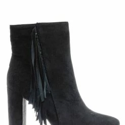 Breckelle's Lisa12 20s Retro Fringe Ankle Bootie - Flappy Tassel Block High Heel Dress Boots