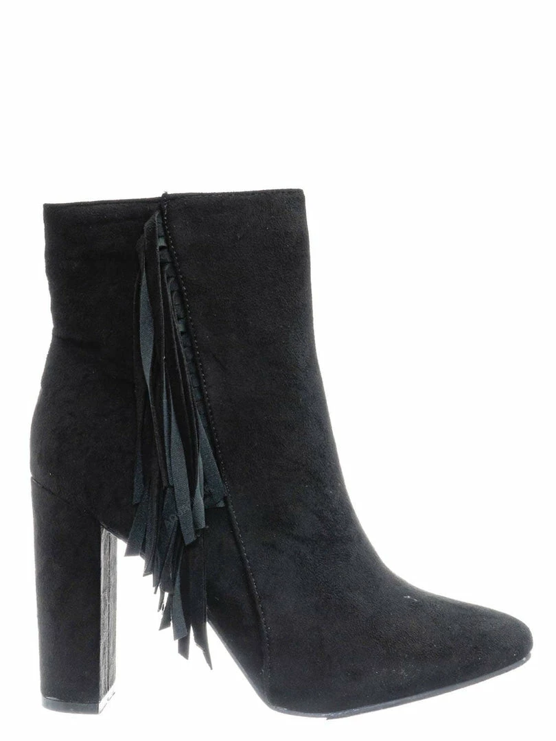 Breckelle's Lisa12 20s Retro Fringe Ankle Bootie - Flappy Tassel Block High Heel Dress Boots