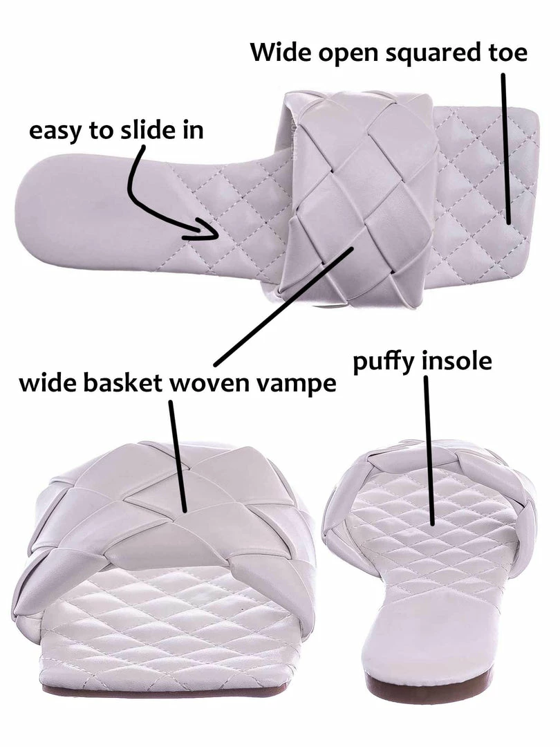 Forever Link Padded18 Wide Woven Slide Sandal - Womens Elongated Open Square Toe Slipper Mule New